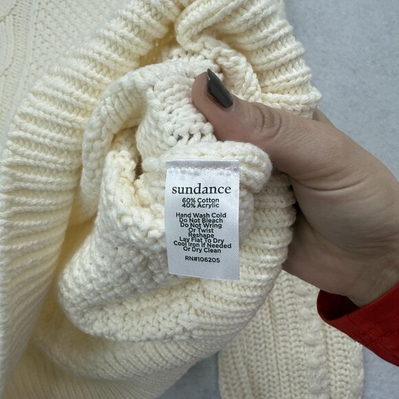 Sundance Sweater Womens Medium Ivory Cable Knit Mock Neck Textured Aran Pullover - Picture 5 of 8